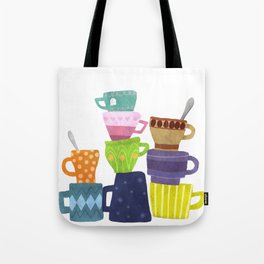 Coffee And Tea Cups And Mugs Stacked High Tote Bag