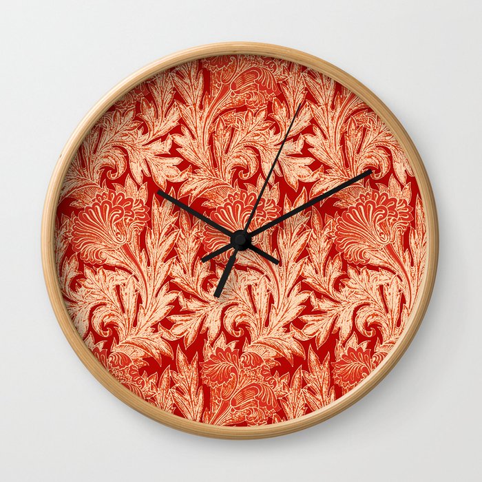 Jacobean Flower Damask, Mandarin and Light Orange Wall Clock