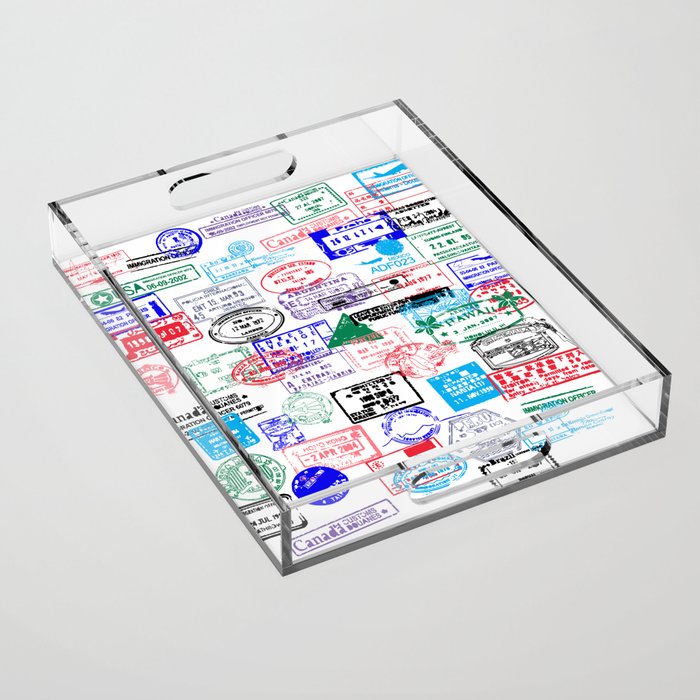 Series Of World Travel Passport Stamps Acrylic Tray