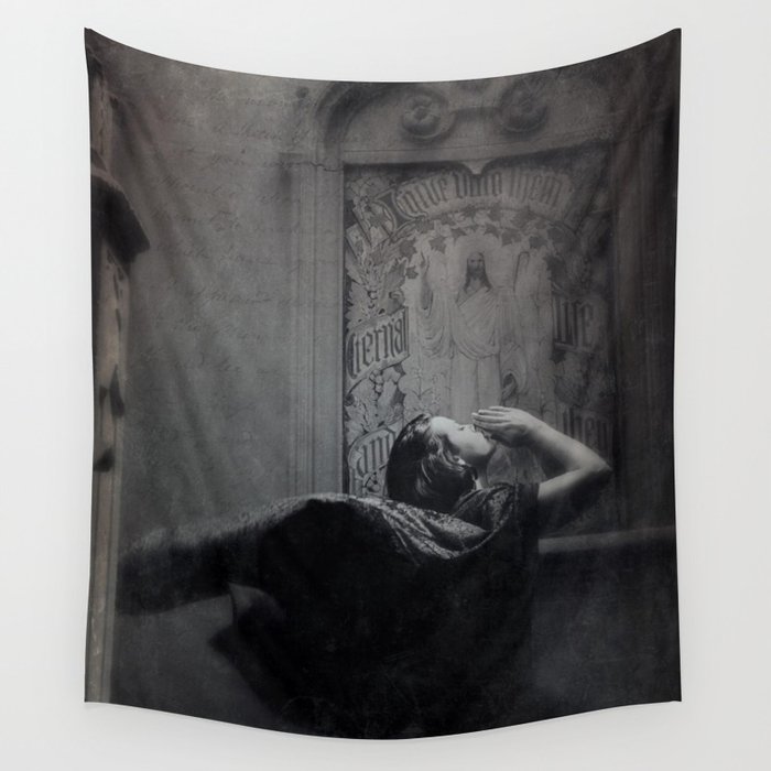 Slytherin Inspired Gothic Dark Angel Black And White Wall Tapestry