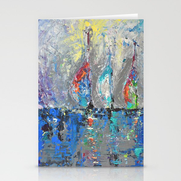 Three Sailboats Abstract Acrylic Painting Sea Landscape Blue