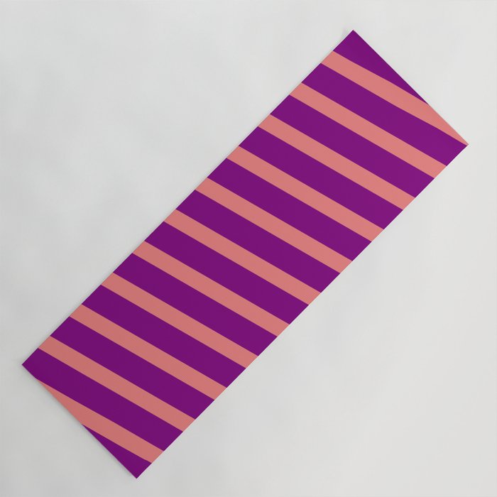 Light Coral and Purple Colored Lined Pattern Yoga Mat