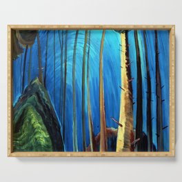 Big Sky Country, Forest Morning Blue portrait painting by Emily Carr Serving Tray