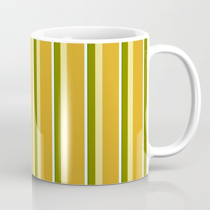 Eye-catching Green, Tan, Goldenrod, White, and Dark Green Colored Lined/Striped Pattern Coffee Mug