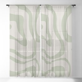Liquid Swirl Abstract Pattern in Almond and Sage Green Sheer Curtain