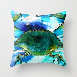 Blue Crab - Abstract Seafood Painting Throw Pillow