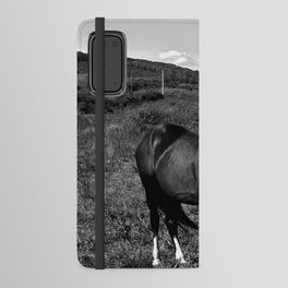 Monochrome black horse on the field in the summertime Android Wallet Case