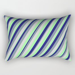 [ Thumbnail: Light Grey, Green, Midnight Blue, and Light Slate Gray Colored Stripes/Lines Pattern Rectangular Pillow ]