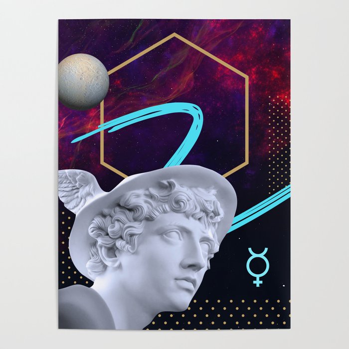 Ancient Gods and Planets: Mercury [synthwave/vaporwave/retrowave/cyberpunk] Poster