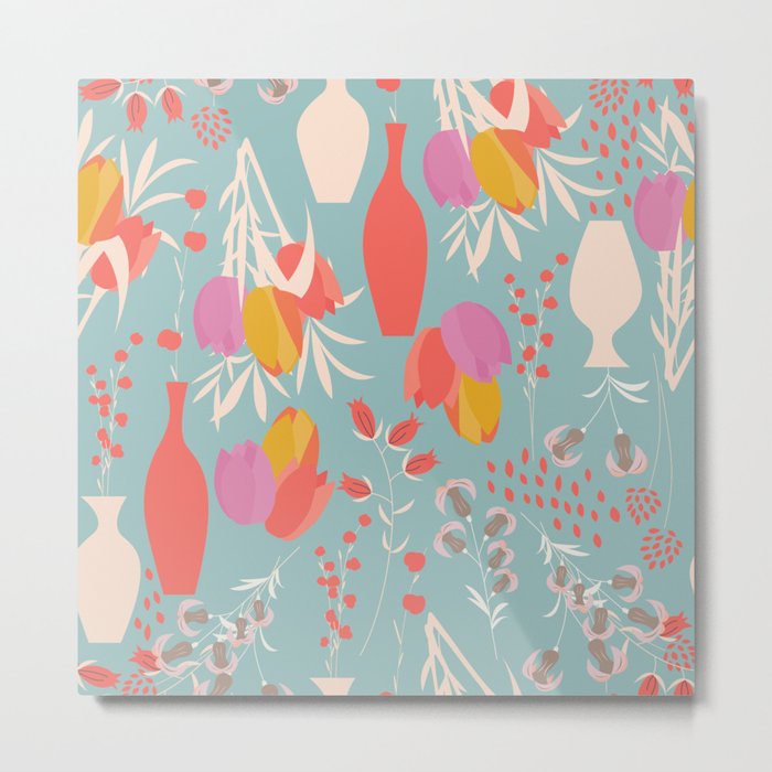 Spring flower pattern, tulips and lilies, 004 Metal Print