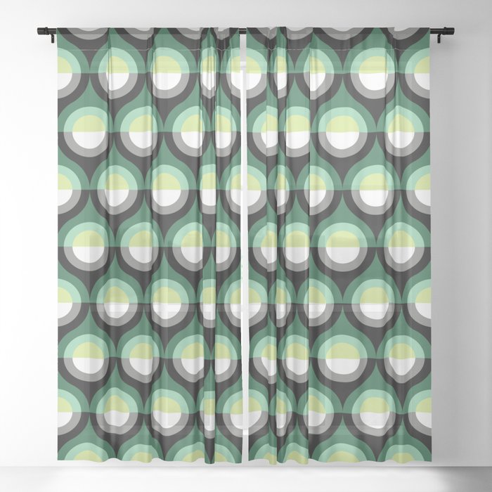 Mid-Century Teardrop Geometric Pattern - Forest Colors Sheer Curtain