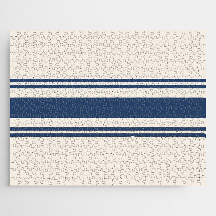 White and blue retro 60s minimalistic stripes Jigsaw Puzzle