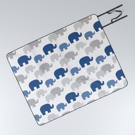 Navy Blue Elephant Silhouette Picnic Blanket