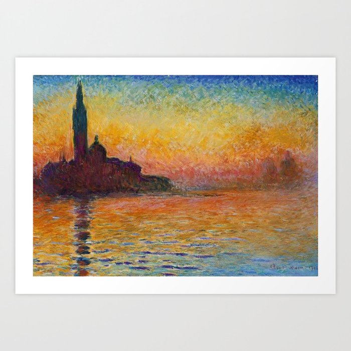 Sunset In Venice Claude Monet Art Print by colorfuldesigns - X-Small