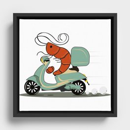Shrimp on a retro moped Framed Canvas