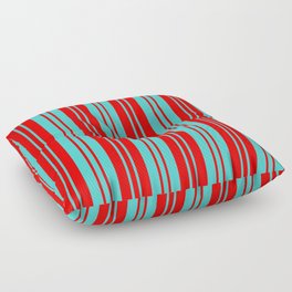 [ Thumbnail: Turquoise & Red Colored Lines Pattern Floor Pillow ]