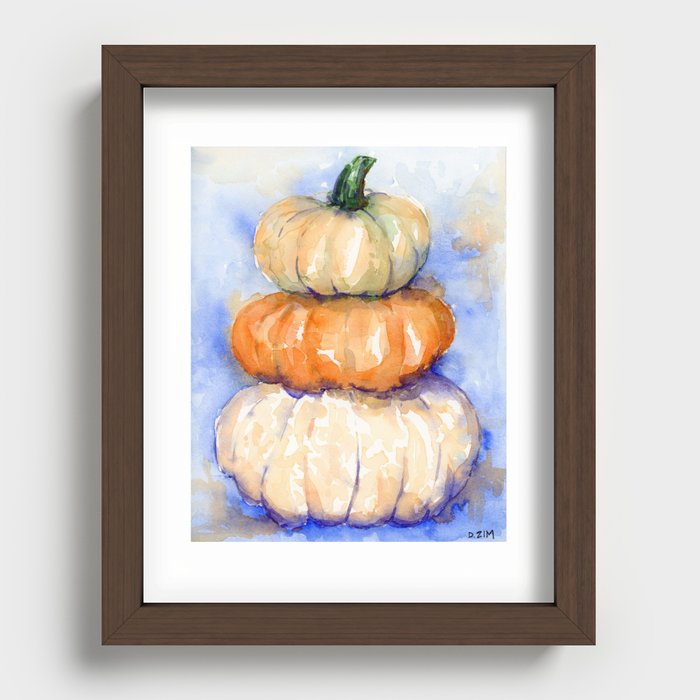 Watercolor Autumn Pumpkins Recessed Framed Print