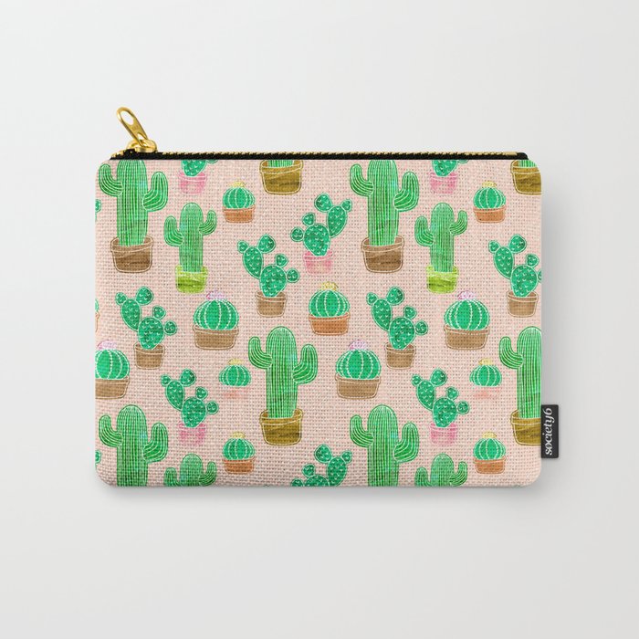 Potted Cactus & Pink Drawing Carry-All Pouch