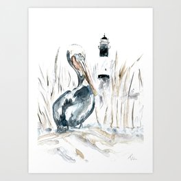 Tybee Island Pelican Art Print