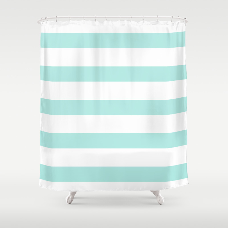 aqua and white shower curtain