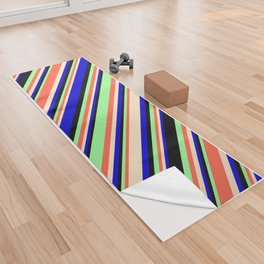 [ Thumbnail: Eye-catching Blue, Bisque, Red, Green, and Black Colored Lines/Stripes Pattern Yoga Towel ]