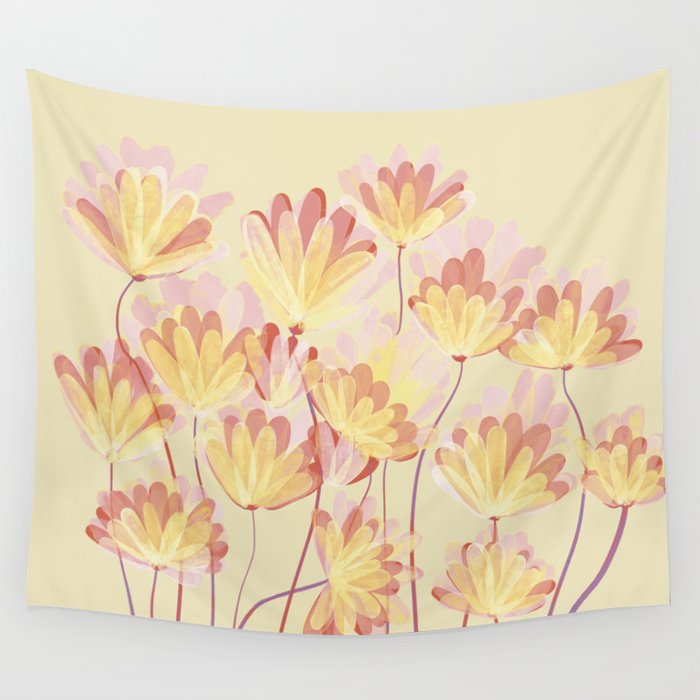 Yellow Painterly Flowers  Wall Tapestry