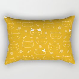Mustard and White Doodle Kitten Faces Pattern Rectangular Pillow