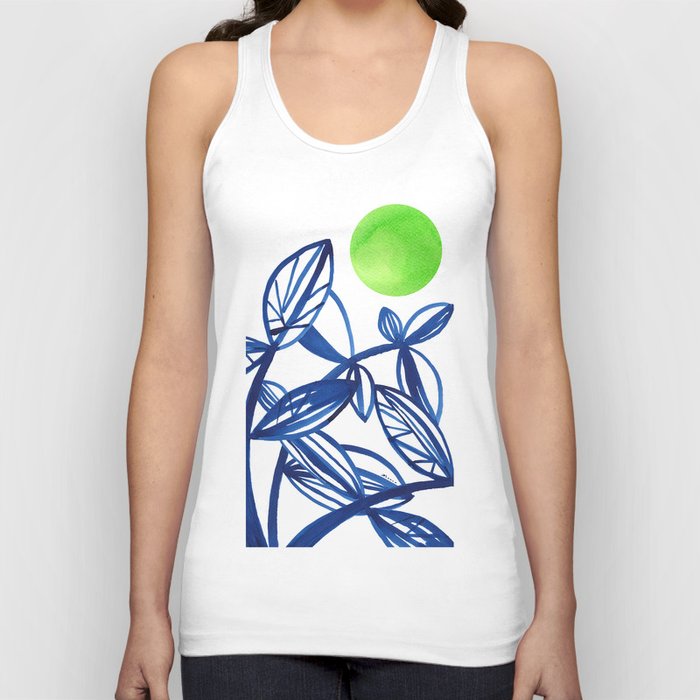 Navy blue and lime green abstract leaves Tank Top