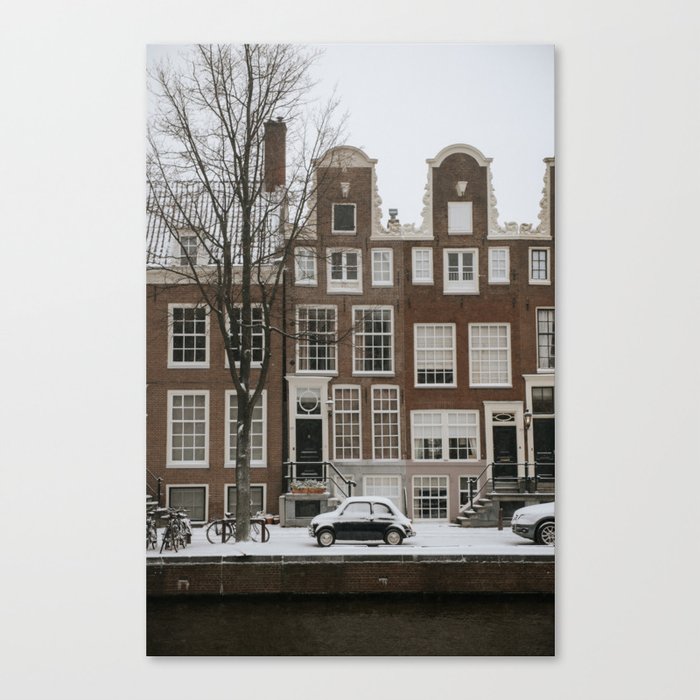 Oude Fiat500 in Amsterdam | Snow in Amsterdam | White wonderland | Fine art travel photography  Canvas Print