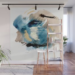 You are an Ocean - abstract India Ink & Acrylic in blue, gray, brown, black and white Wall Mural