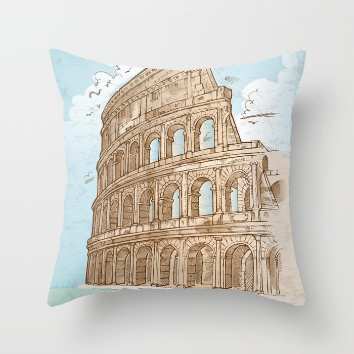 colosseum color hand draw background Throw Pillow
