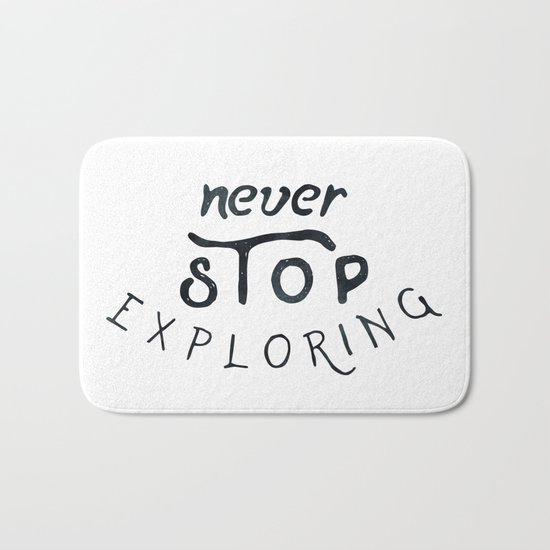 NEVER STOP EXPLORING Black and White Vintage Bath Mat