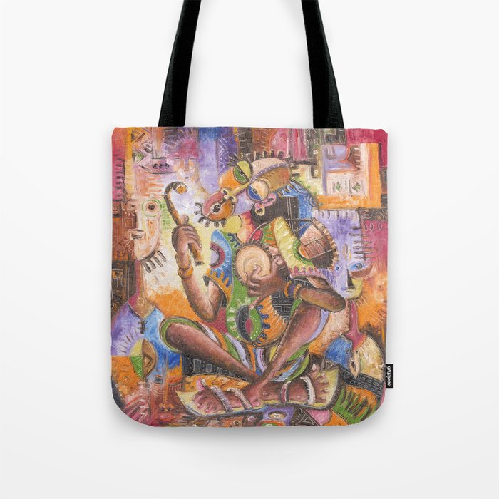 The Drummer surreal musician painting from Africa Tote Bag