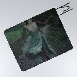 A hard rain is gonna fall; female in the wilderness looking skyward magical realism fantasy color photograph / photography Picnic Blanket