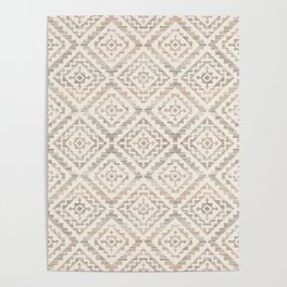White Farmhouse Rustic Vintage Geometric Moroccan Fabric Style Poster