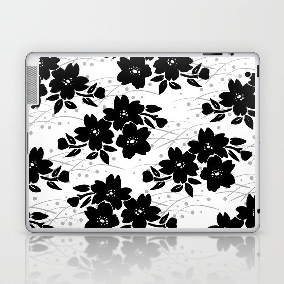 Monotone black and white Japanese Sakura Branch pattern Laptop & iPad Skin