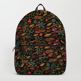 Teal, Red, Orange, Green, Turquoise & Black Floral Pattern Backpack