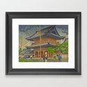 Rain in Higashi-Honganji Temple, Kyoto Asano Takeji Japanese Woodblock Print Gerahmter Kunstdruck