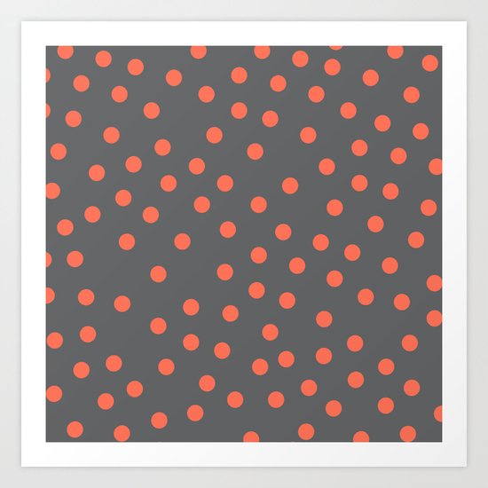 Simply Dots Deep Coral on Storm Gray Art Print