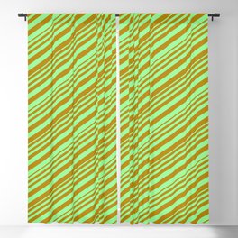 [ Thumbnail: Green & Dark Goldenrod Colored Stripes/Lines Pattern Blackout Curtain ]