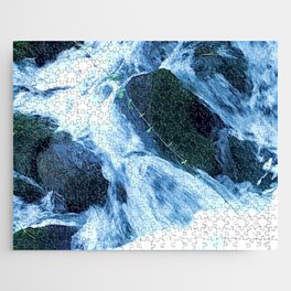 River flow ,fern, ferns, leaves,  rocks, vegetation, flow, river, water, turquoise, island, paradise, adventure, foam, blue, navy, aqua, stones, summer, rain, xmas, holidays Jigsaw Puzzle