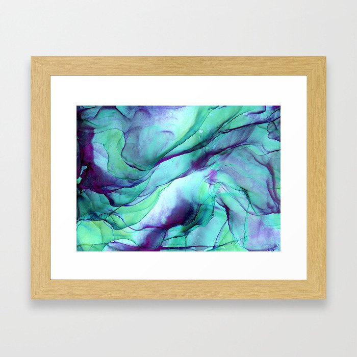 Violet Turquoise Flow - Alcohol Ink Painting Framed Art Print