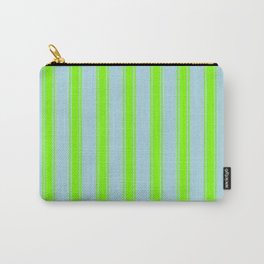 [ Thumbnail: Light Blue and Chartreuse Colored Striped Pattern Carry-All Pouch ]