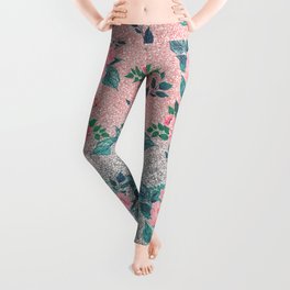 Girly Floral & Pink Silver Ombre Glitter Design Leggings
