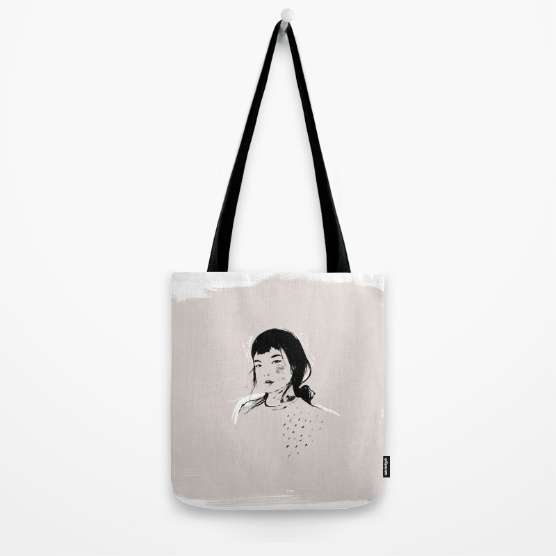 Modern Pencil Drawing Fine Art Portrait Asian Woman Tote Bag By