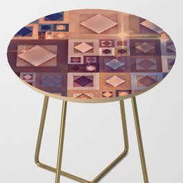 Geometric Squares Indigo Blue Copper Tan Side Table