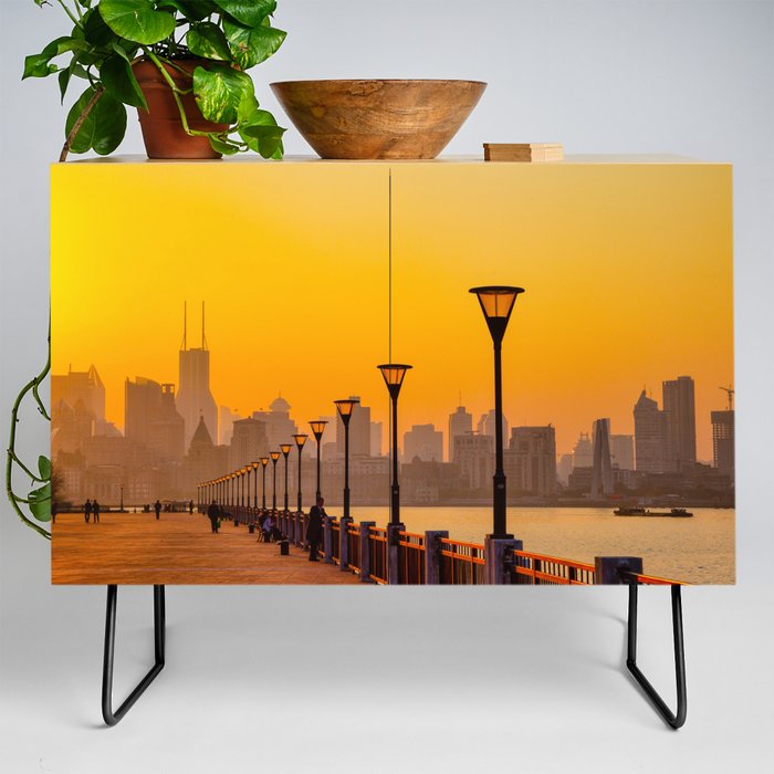 Sunset Cityscape by the River Credenza