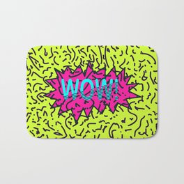 Neon Retro 80's 90's Scribbled Wow! Typography Bath Mat | Cool, 80S, Teal, 90S, Bright, Retro, Funky, Scribbles, Throwback, Fun 