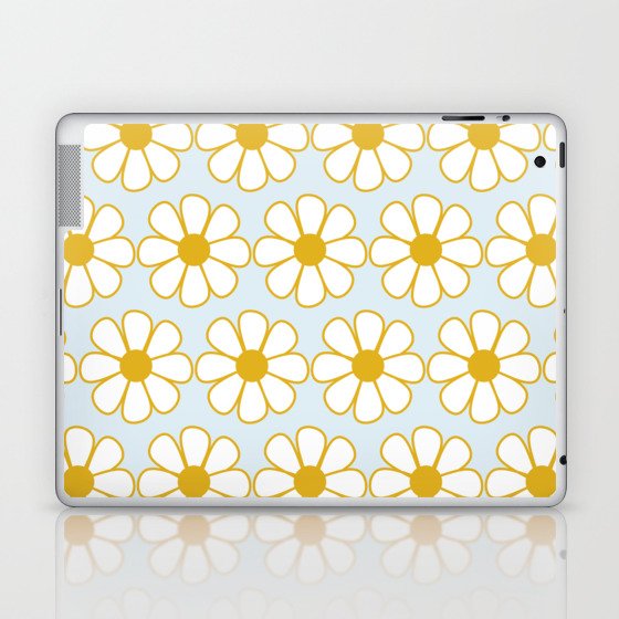 Cheerful Retro Daisy Pattern in Mustard and Pale Ice Blue Laptop & iPad Skin