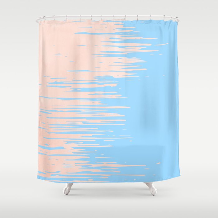 Carefree - Sweet Peach Coral Pink on Blue Raspberry Shower Curtain